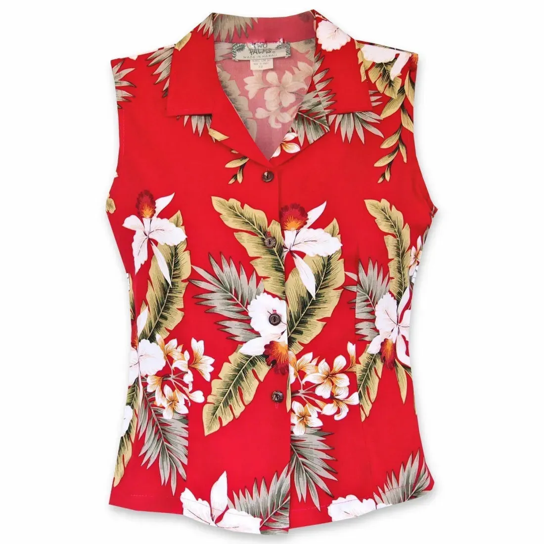 Volcanic Red Lady's Hawaiian Sleeveless Blouse