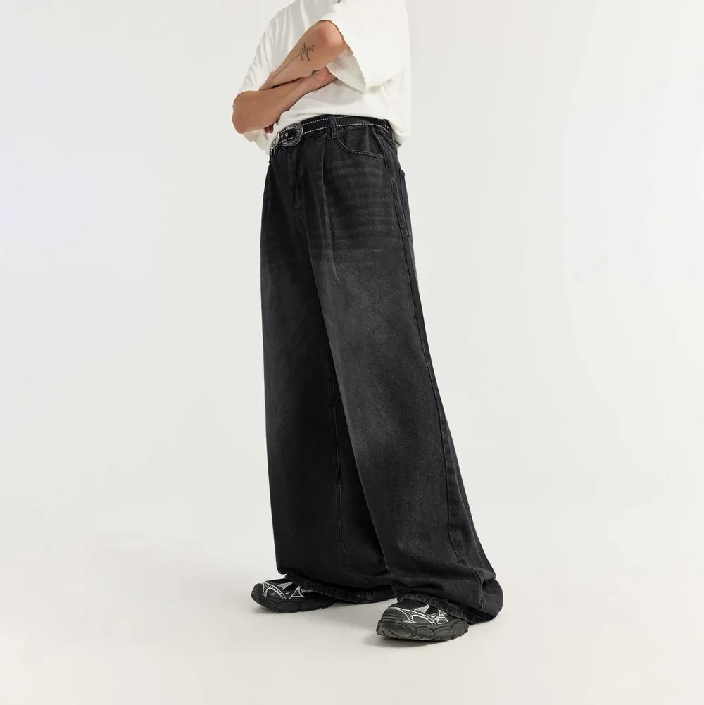 Washed Black Wide Leg Jeans