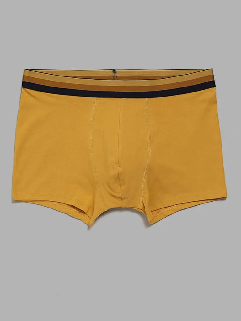 WES Lounge Print & Solid Mustard Cotton Blend Trunks - Pack of 3