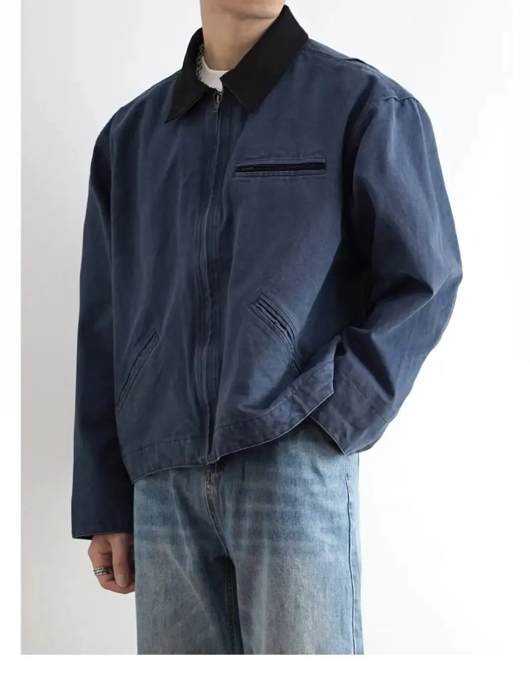Wiaofellas  -  American Trendy Tooling Mens Jackets Vintage Solid Distressed Bomber Coats Patchwork Zipper Pocket High Street Short Outwear
