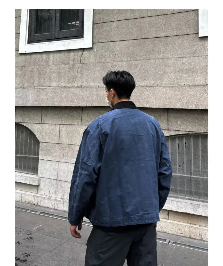Wiaofellas  -  American Trendy Tooling Mens Jackets Vintage Solid Distressed Bomber Coats Patchwork Zipper Pocket High Street Short Outwear