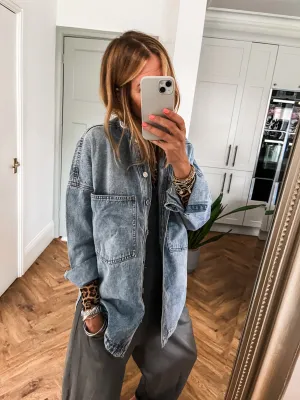 Wide-Front Pocket Denim Jacket