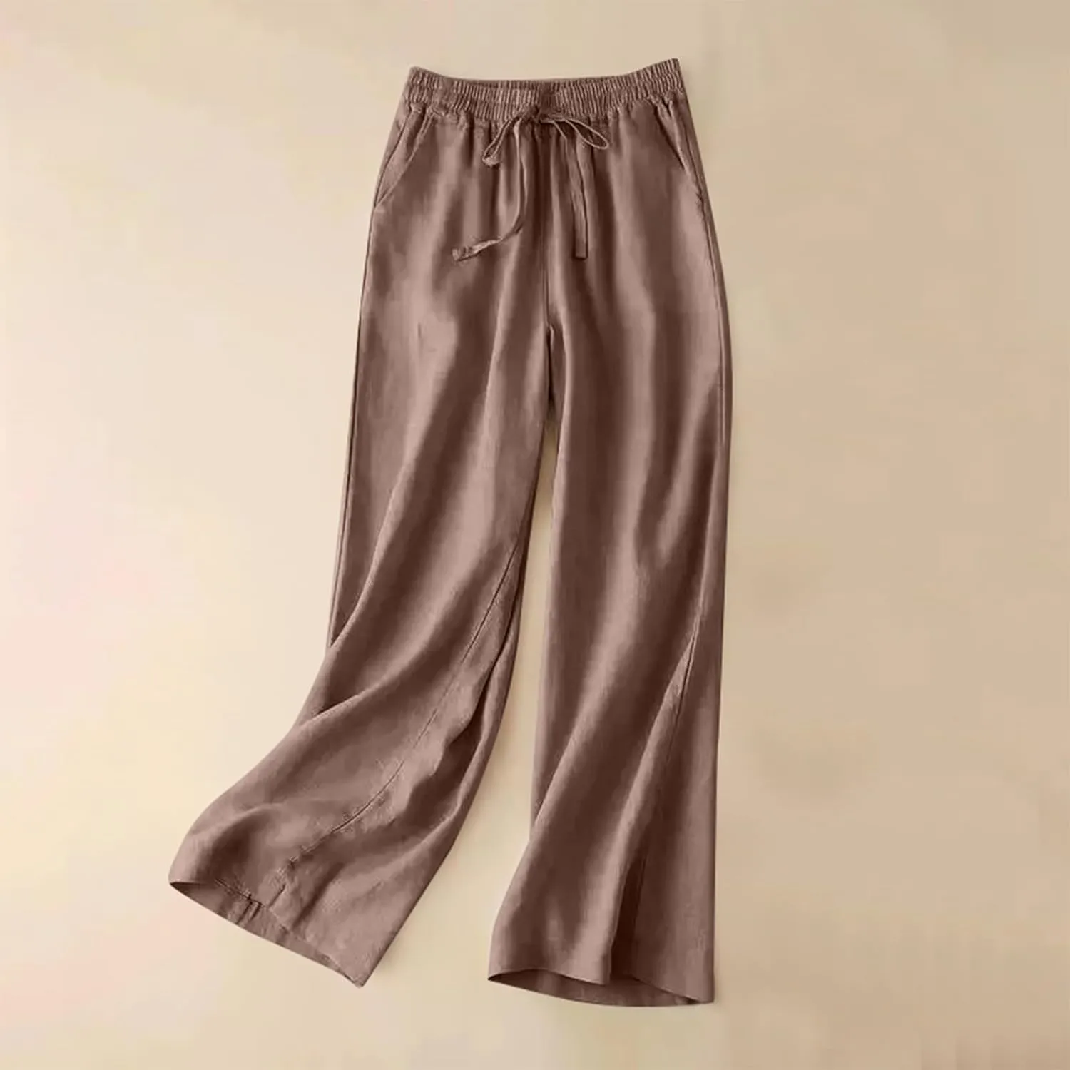 Wide Leg Pants for Women, Straight Leg Drawstring Linen Pants Wide High