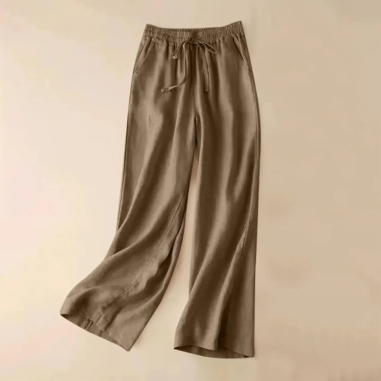 Wide Leg Pants for Women, Straight Leg Drawstring Linen Pants Wide High