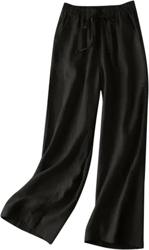Wide Leg Pants for Women, Straight Leg Drawstring Linen Pants Wide High