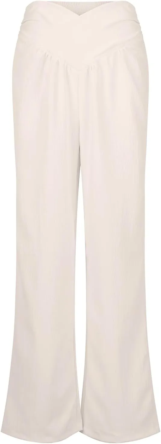 Women Culottes Wide Leg Pants Wide Leg Palazzo Linen Drawstring Cropped Trousers Elastic Waist Casual Pants Pockets