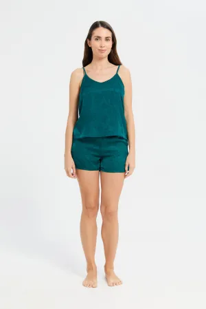 Women Green Satin Cami Set (2 Piece)