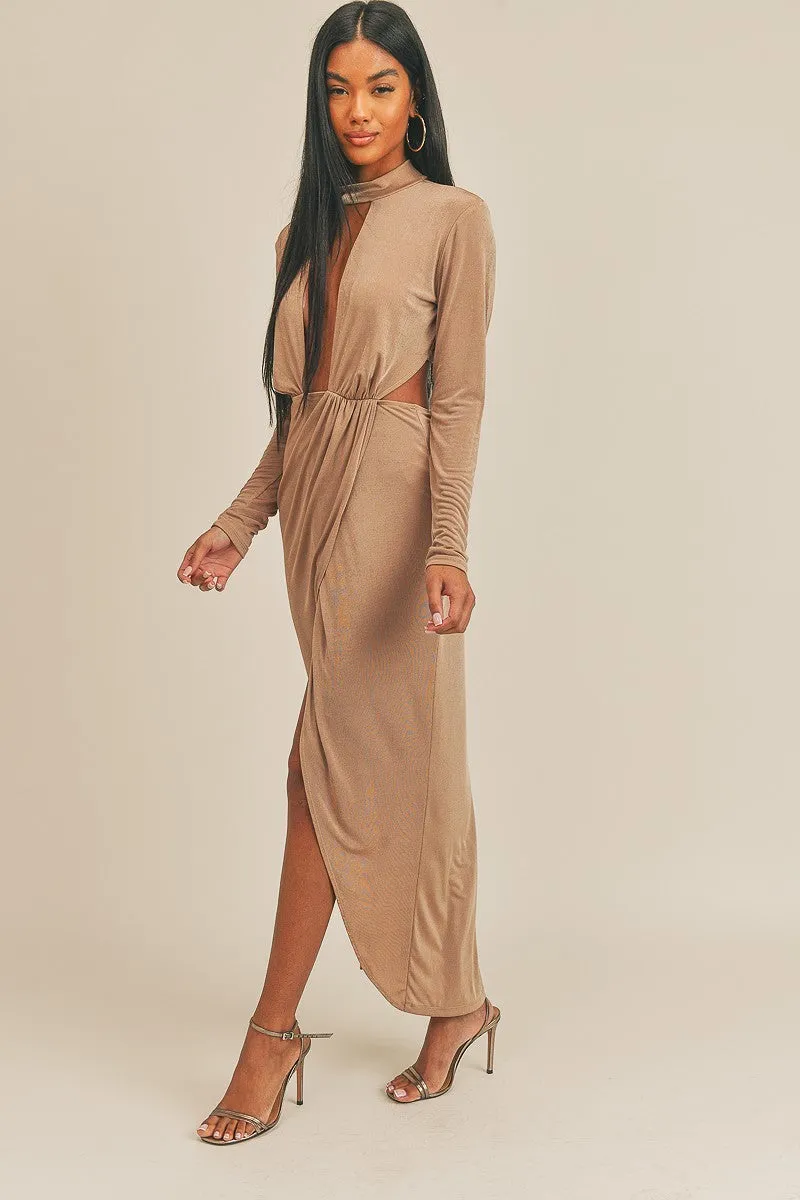 Women Pecan Brown Open Front Dress