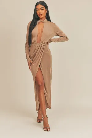 Women Pecan Brown Open Front Dress