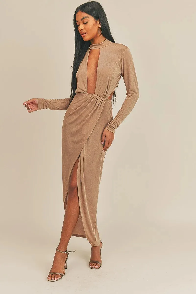Women Pecan Brown Open Front Dress