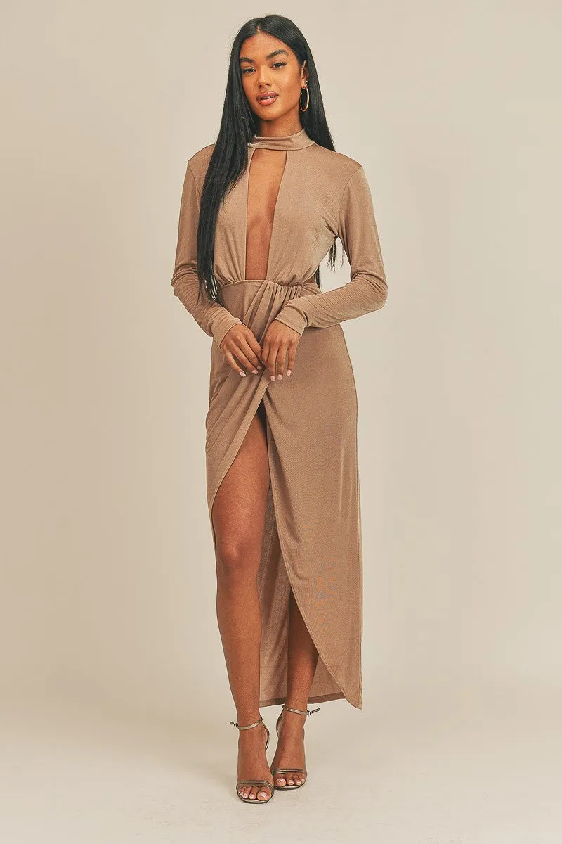 Women Pecan Brown Open Front Dress
