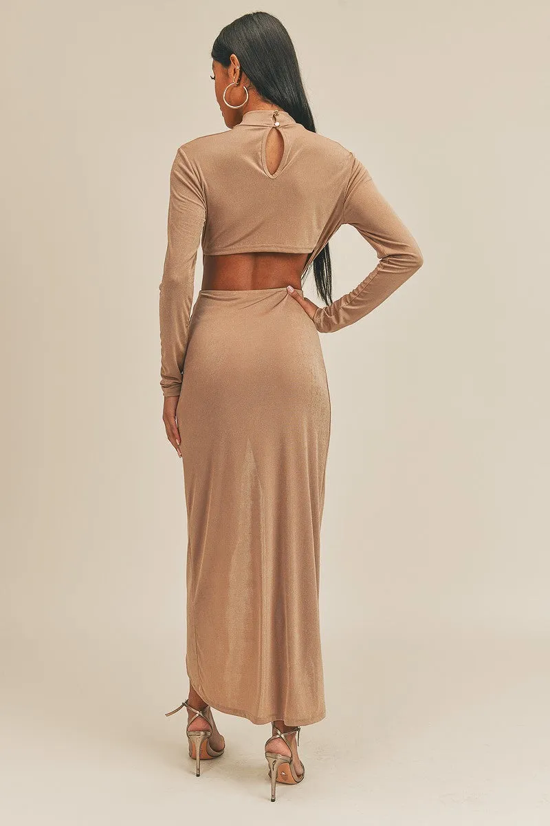 Women Pecan Brown Open Front Dress