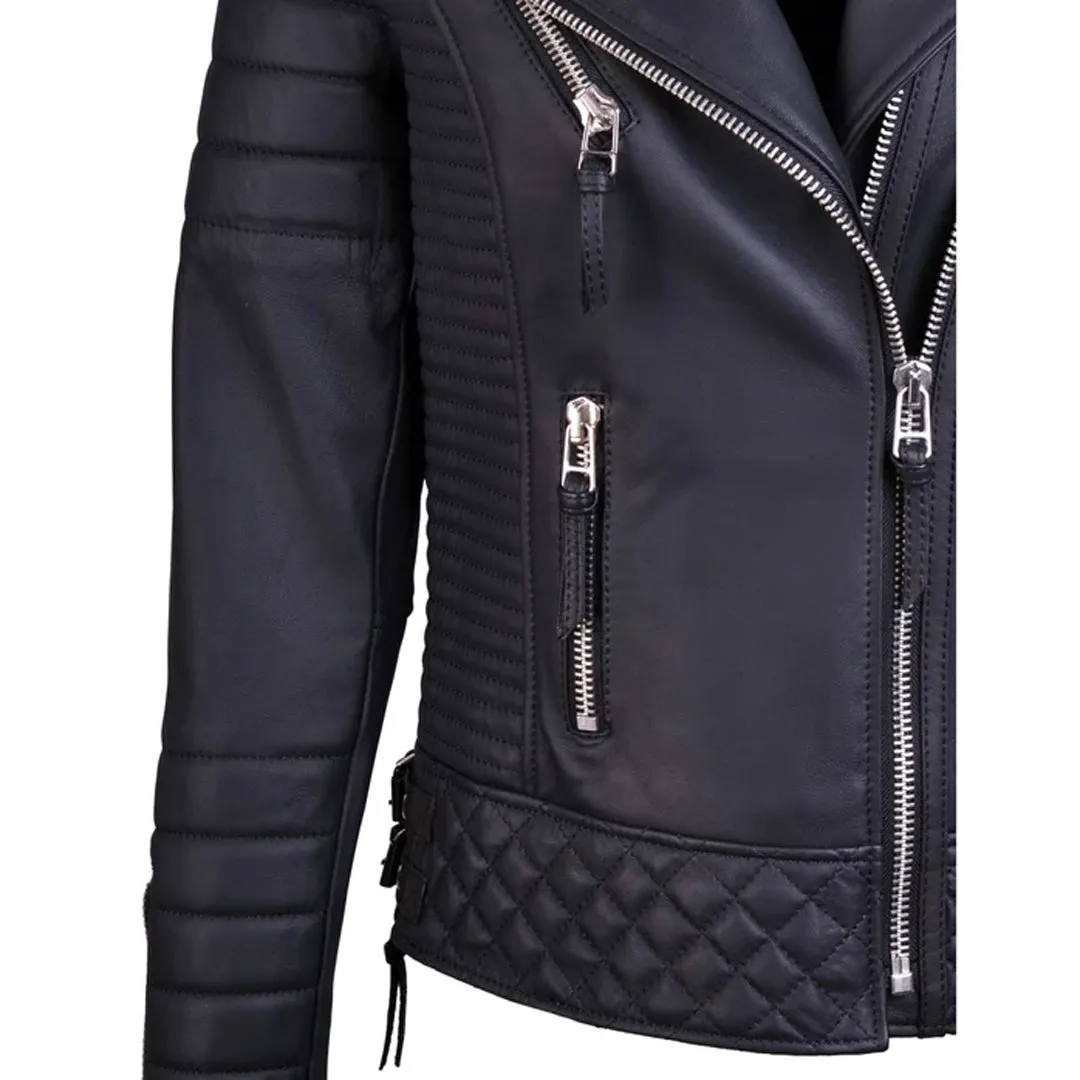 Women`s Black Biker Leather Jacket