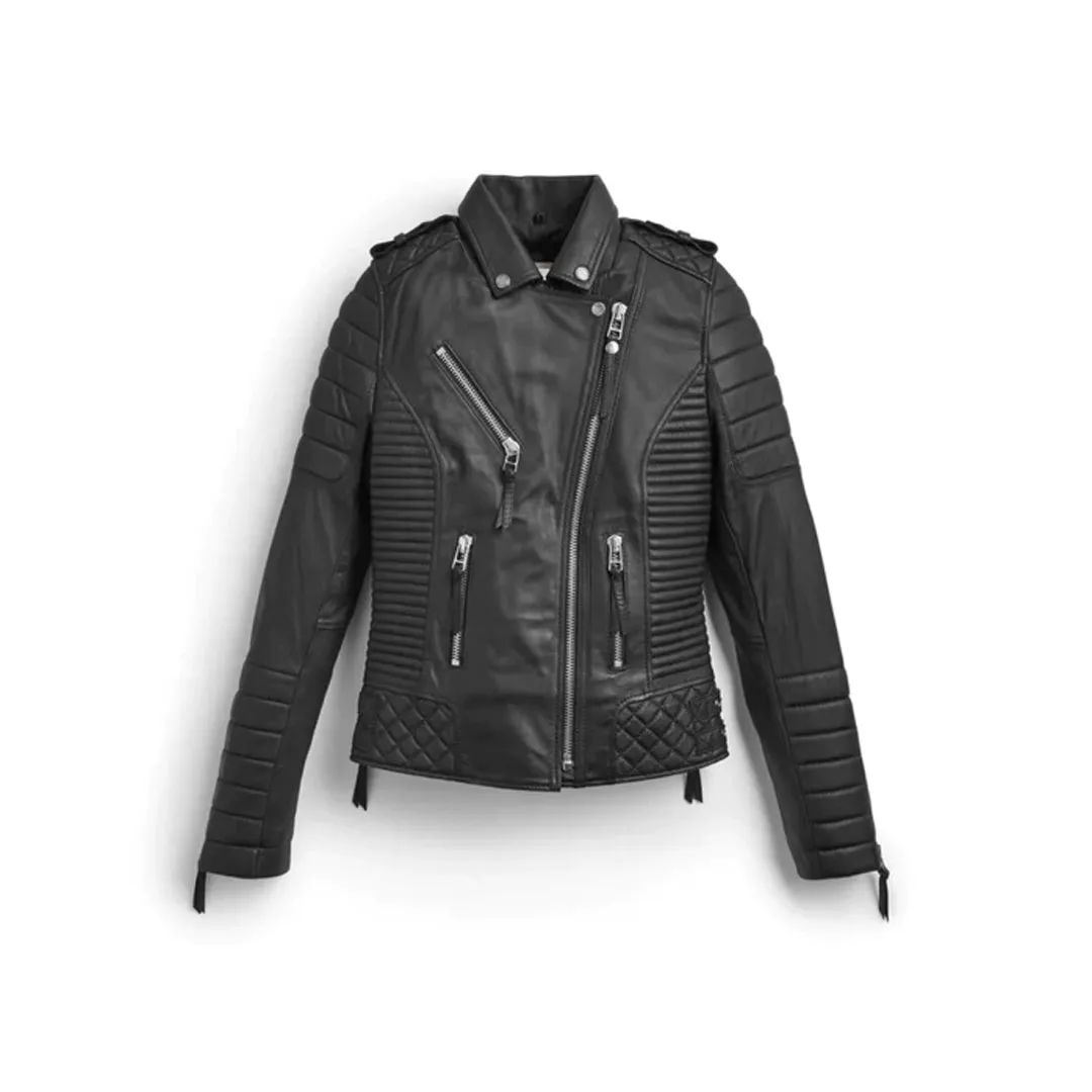 Women`s Black Biker Leather Jacket