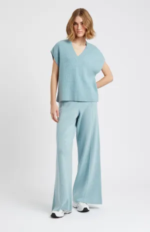 Women's Cashmere Blend V Neck Sleeveless Jumper In Aqua Melange