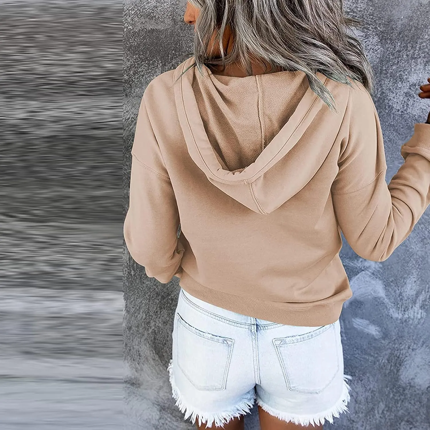 Womens Casual Hoodies Pullover Tops,2022 Fall Clothes Drawstring Long Sleeve Sweatshirts with Pocket