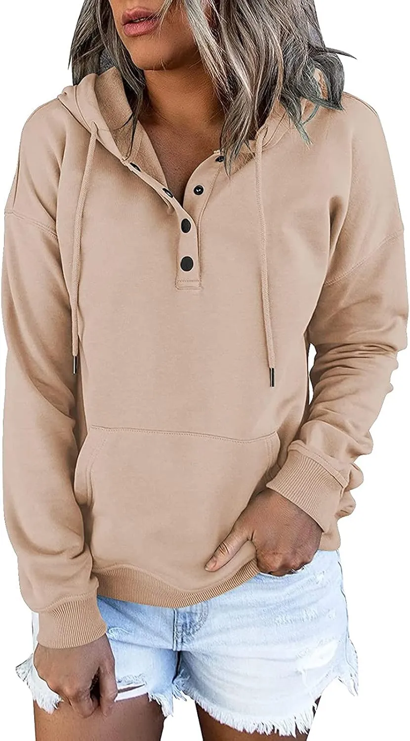 Womens Casual Hoodies Pullover Tops,2022 Fall Clothes Drawstring Long Sleeve Sweatshirts with Pocket