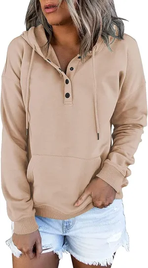 Womens Casual Hoodies Pullover Tops,2022 Fall Clothes Drawstring Long Sleeve Sweatshirts with Pocket