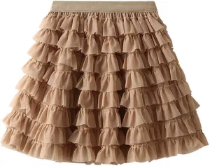 Women's Cute Fashion Layered Cake Short Skirts Summer High Waist Casual Solid Ruffled Half-Body Skirt 2025 Basic