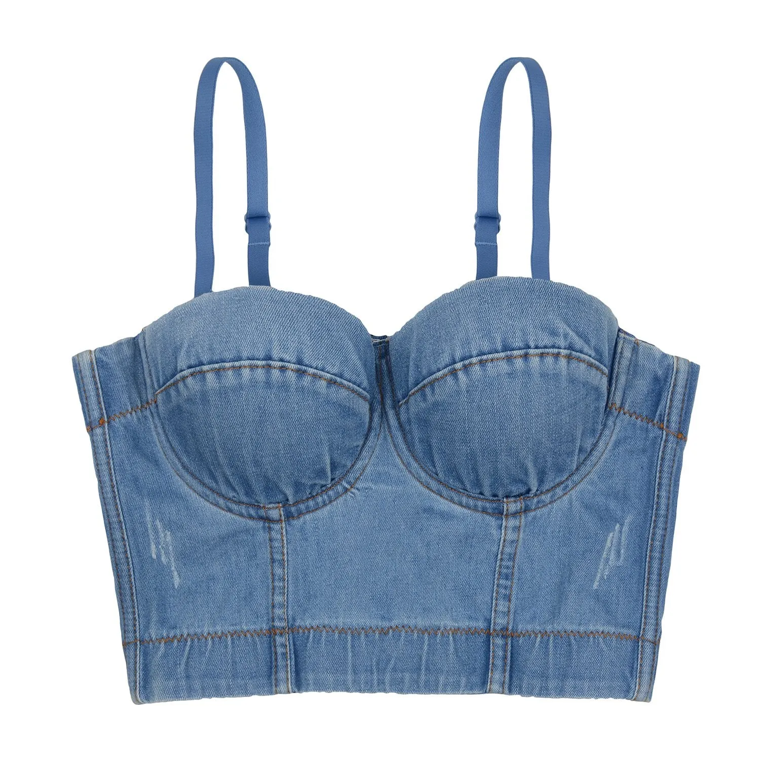 Women's Deium Bustier Crop Top Jean Corset Top Bra with Detachable Straps