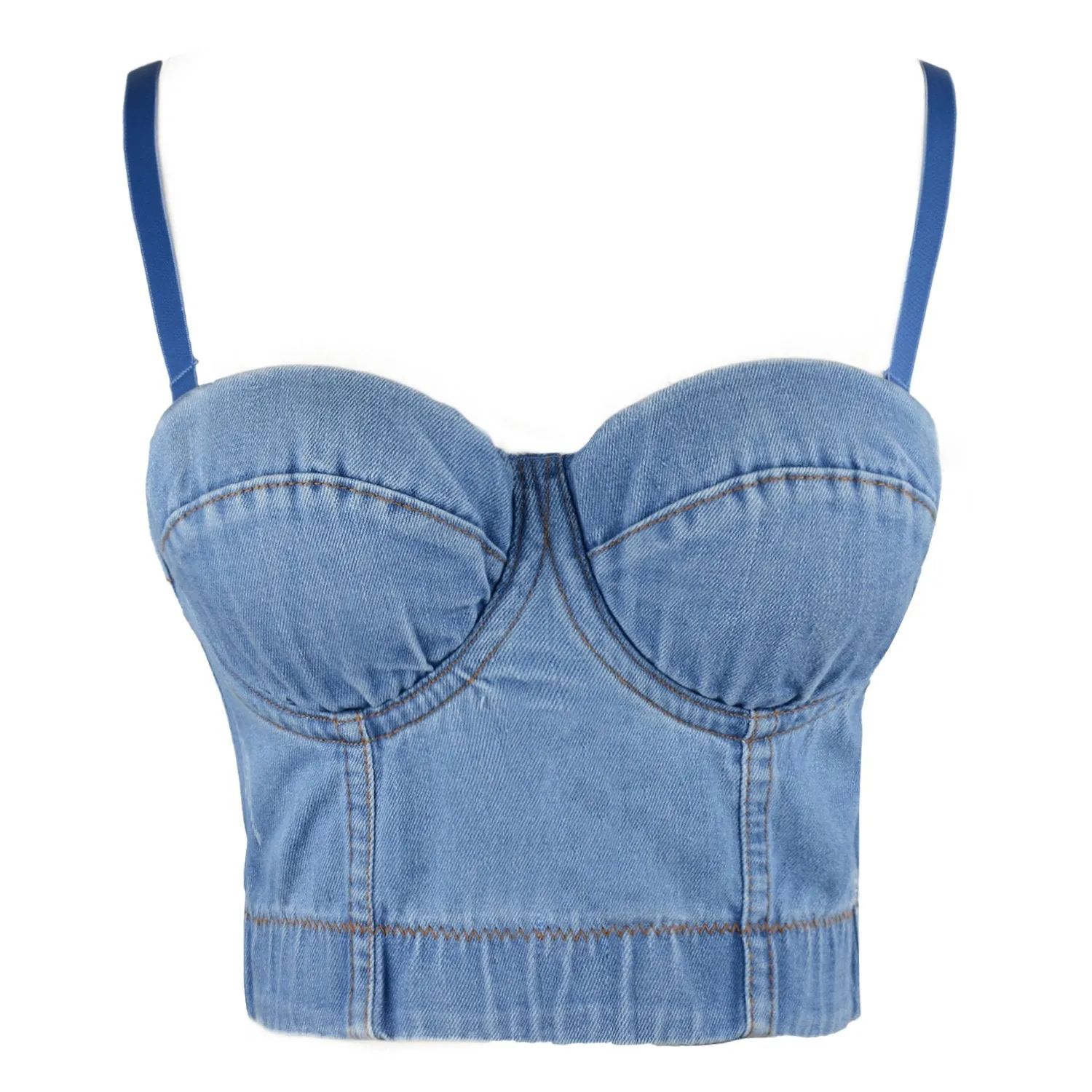 Women's Deium Bustier Crop Top Jean Corset Top Bra with Detachable Straps