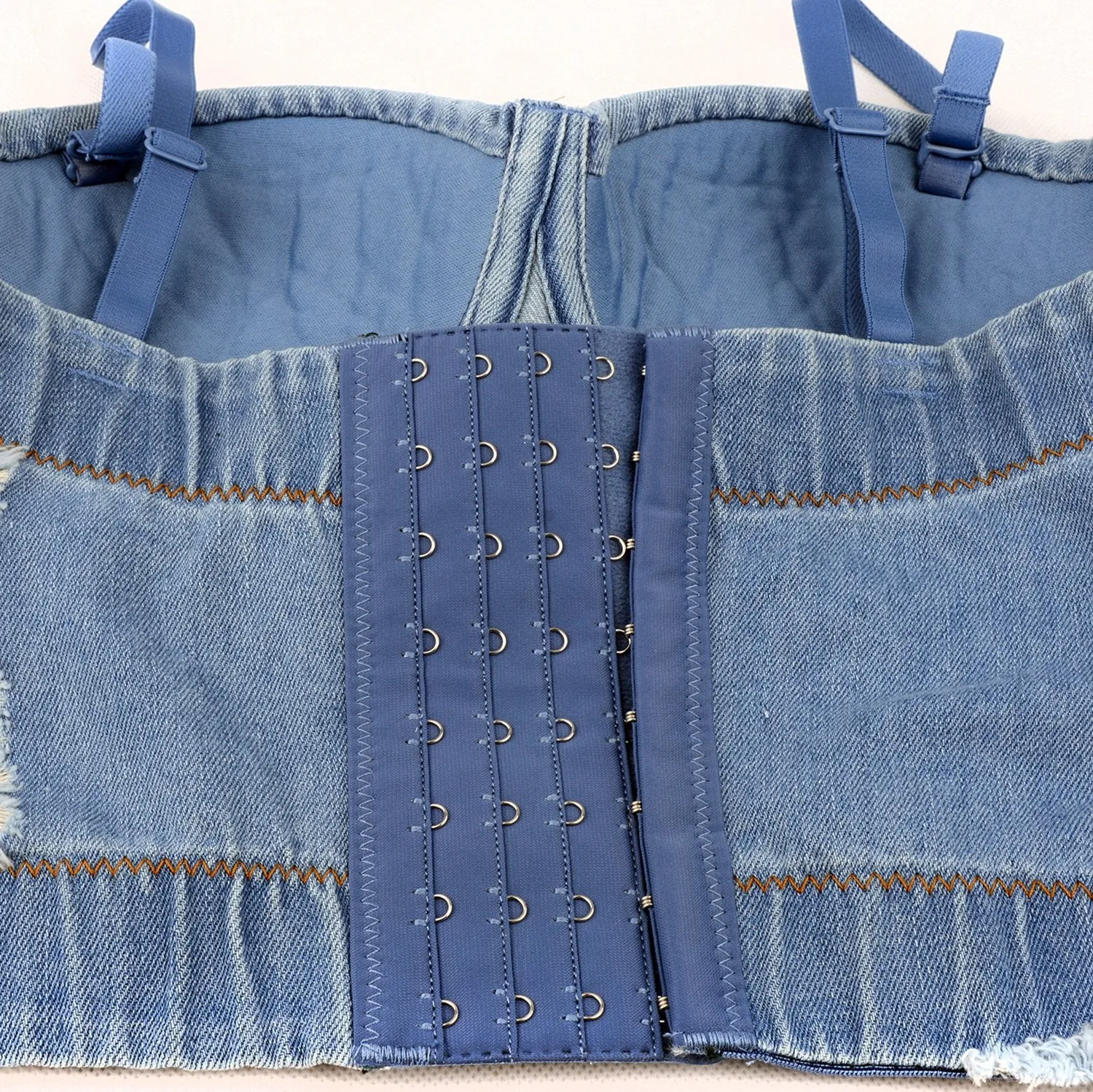 Women's Deium Bustier Crop Top Jean Corset Top Bra with Detachable Straps
