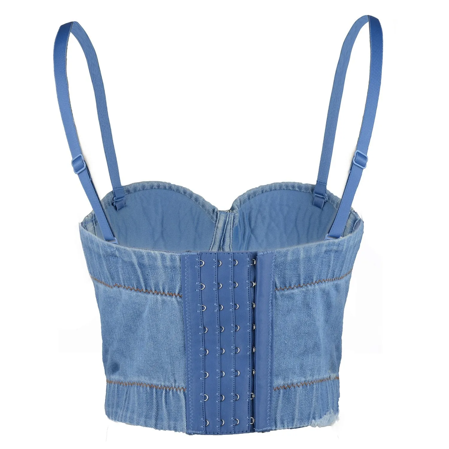 Women's Deium Bustier Crop Top Jean Corset Top Bra with Detachable Straps