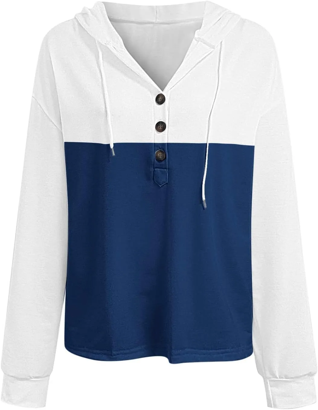 Women's Fashion Hoodies Sweatshirts Casual Button V-Neck Henley Shirts Long Sleeve Color Block Oversized Pullover Tops
