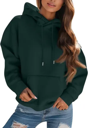 Womens Hoodies Fall Oversized Sweatshirt Preppy Fleece Pullover Solid Color Comfort Hoodie With Pockets