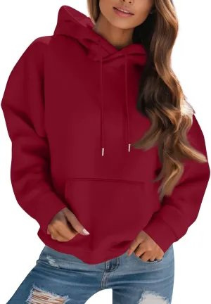 Womens Hoodies Fall Oversized Sweatshirt Preppy Fleece Pullover Solid Color Comfort Hoodie With Pockets