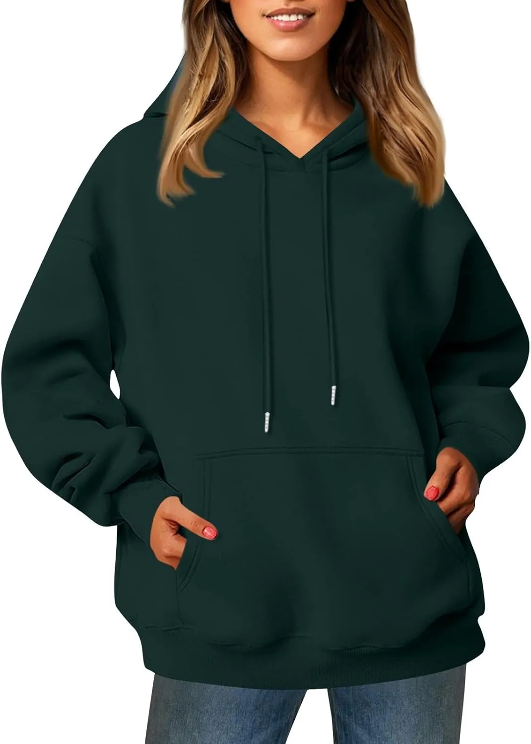 Womens Hoodies Fall Oversized Sweatshirt Preppy Fleece Pullover Solid Color Comfort Hoodie With Pockets
