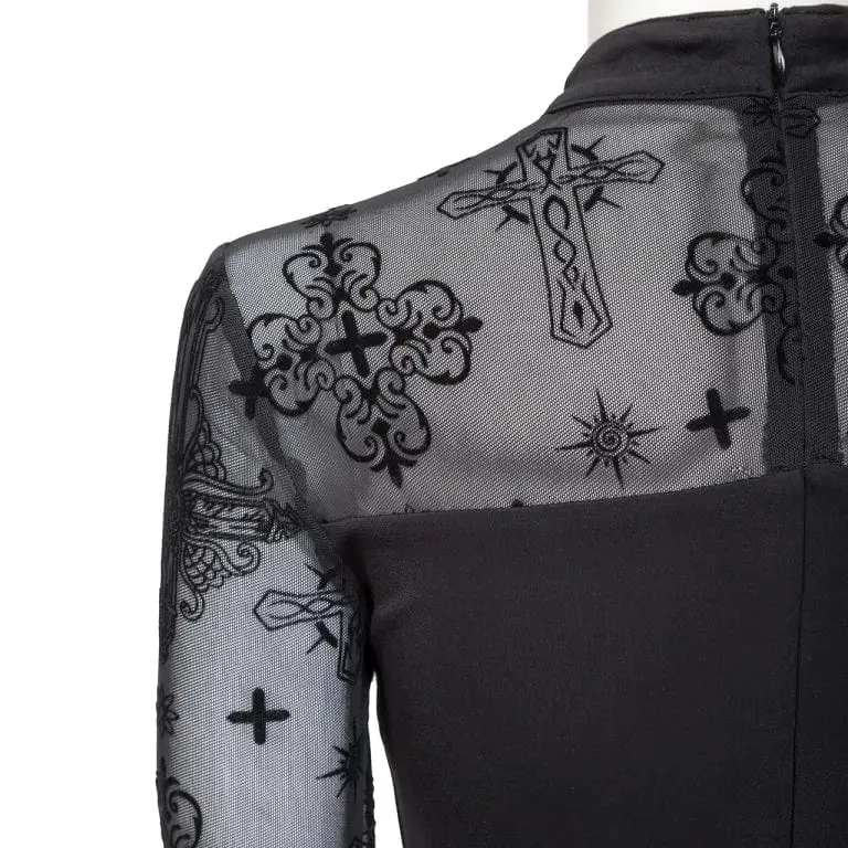 Women's Punk Cutout Flocking Mesh Shirt