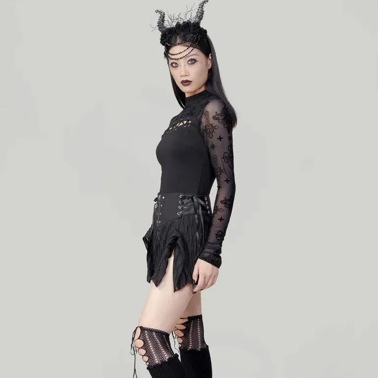 Women's Punk Cutout Flocking Mesh Shirt