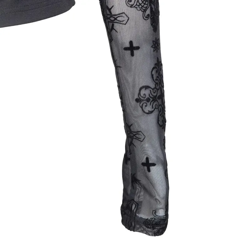 Women's Punk Cutout Flocking Mesh Shirt
