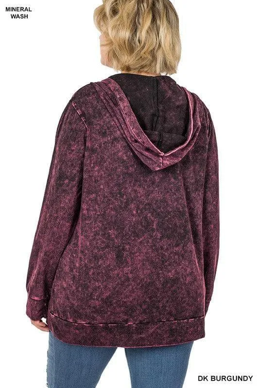 ZENANA Plus Mineral Wash Zippers Hoodie Jacket
