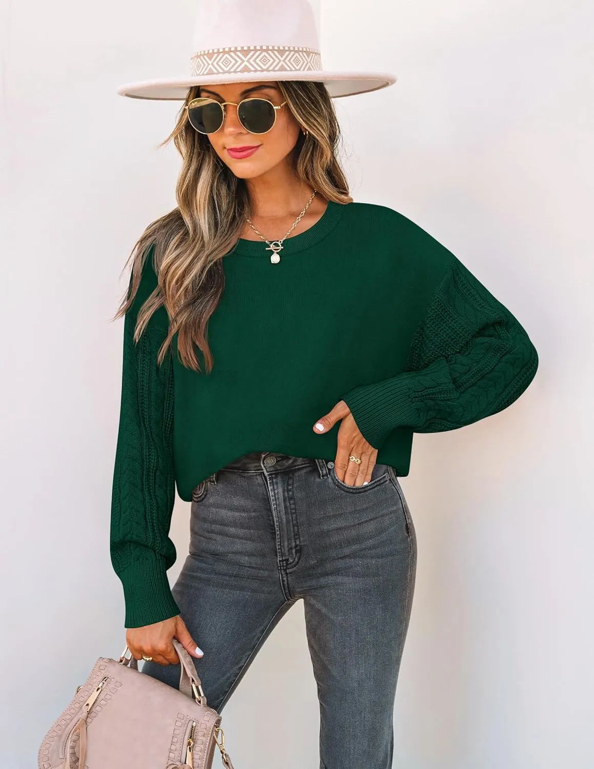 ZESICA Women's Fall Long Sleeve Crew Neck Solid Color Cable Knit Chunky Casual Oversized Pullover Sweater Tops