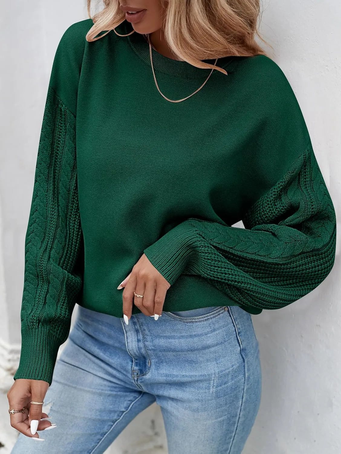 ZESICA Women's Fall Long Sleeve Crew Neck Solid Color Cable Knit Chunky Casual Oversized Pullover Sweater Tops