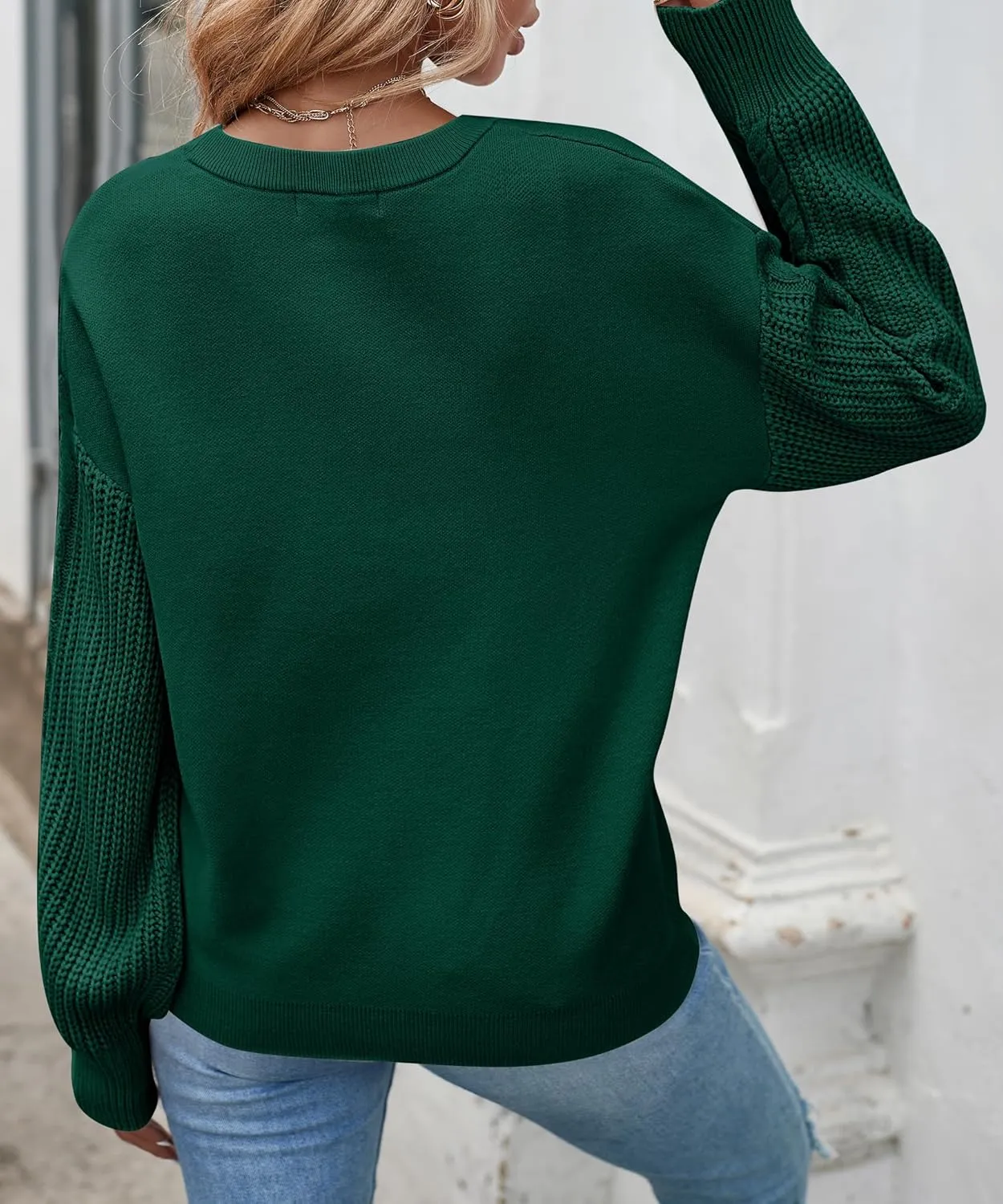 ZESICA Women's Fall Long Sleeve Crew Neck Solid Color Cable Knit Chunky Casual Oversized Pullover Sweater Tops